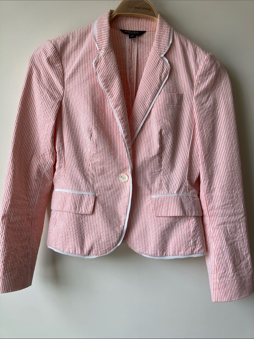 BROOKS BROTHERS Classic Coral/ White Striped Seersucker Fitted Blazer Size 2P